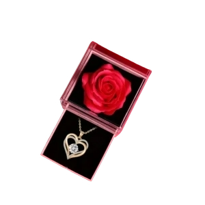 Artificial Rose with Heart Pendant Necklace Gift Set