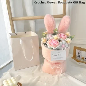 Rabbit Ears Crochet Flower Bouquet with Gift Bag