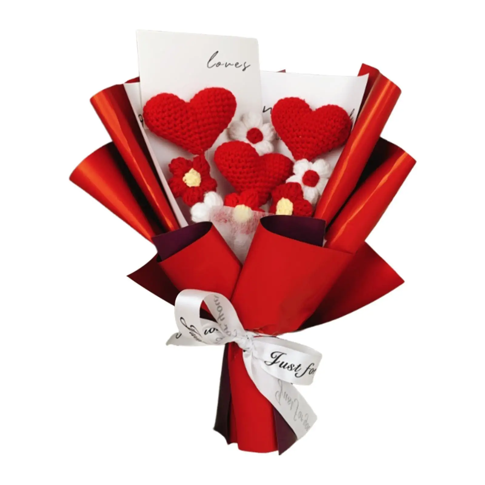 Heart Knitted Flowers Crochet Flower Bouquet