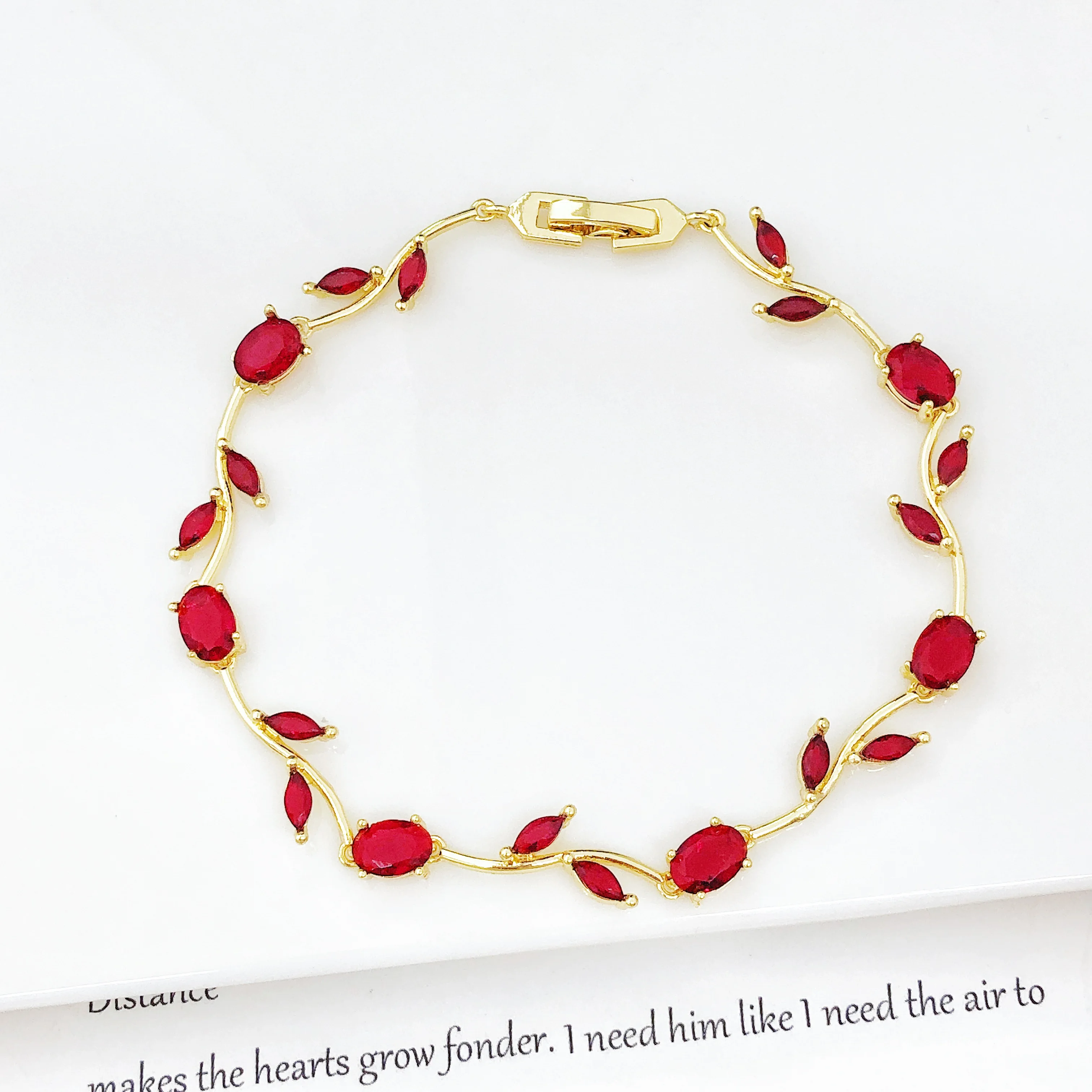 Charm Crystal Leaf Vine Flower Rhinestone Bracelet - Image 3