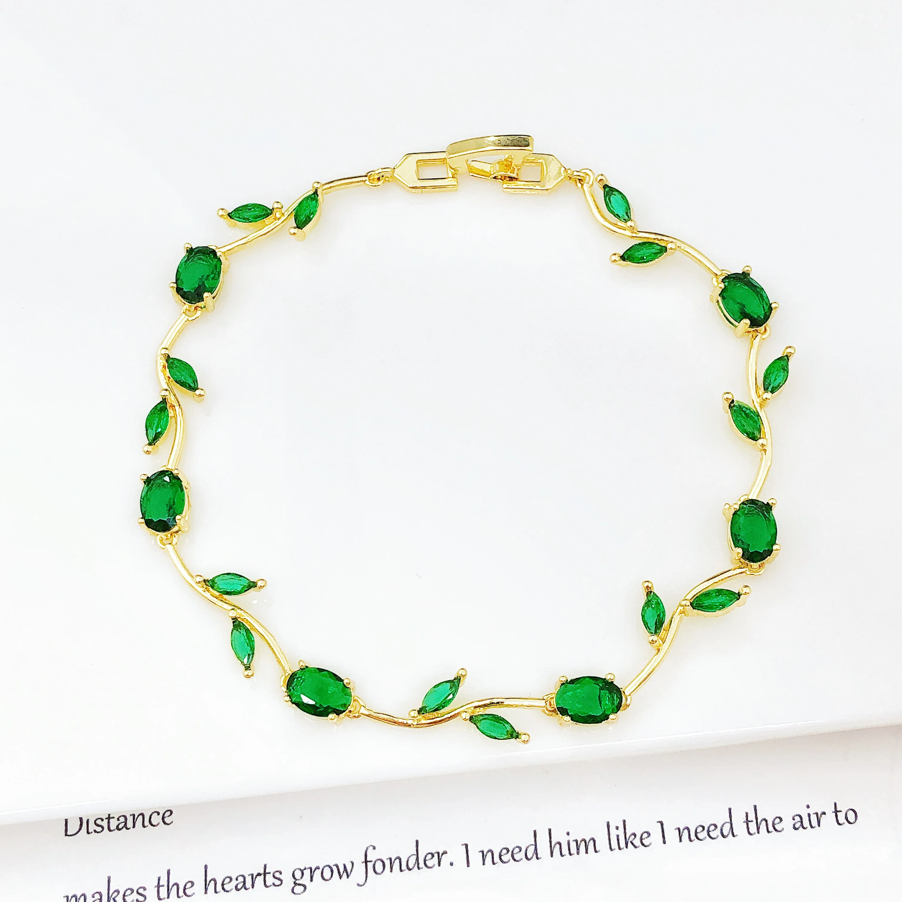 Charm Crystal Leaf Vine Flower Rhinestone Bracelet - Image 2