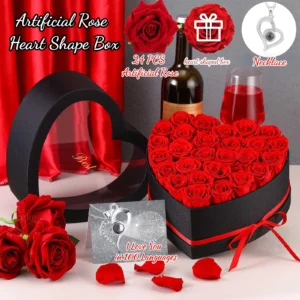 24pcs Eternal Rose Heart Shape Gift Box & I Love You Necklace